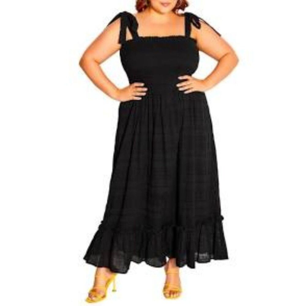 City Chic Summer Tie Black Cotton Maxi Dress Plus Size 22 NWT